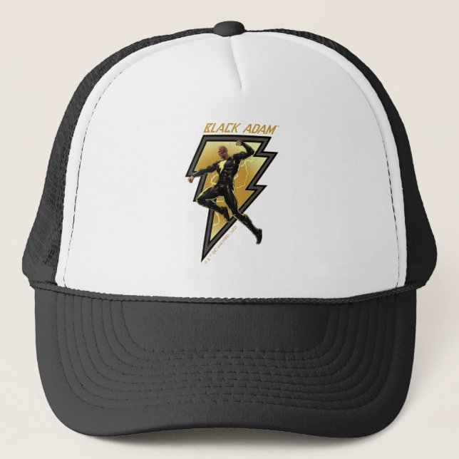 Black Adam Lightning Bolt Character Illustration Trucker Hat (Front)