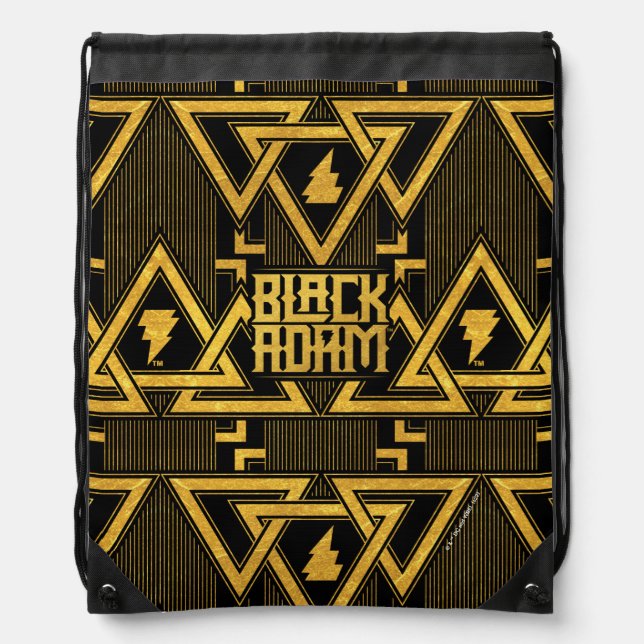 Black Adam Lightning Bolt Triangular Pattern Drawstring Bag (Front)