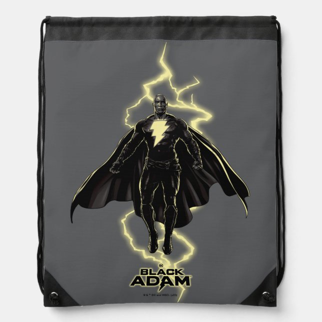 Black Adam Lightning Silhouette Graphic Drawstring Bag (Front)