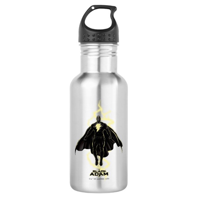 Black Adam Lightning Silhouette Graphic Stainless Steel Water Bottle (Front)