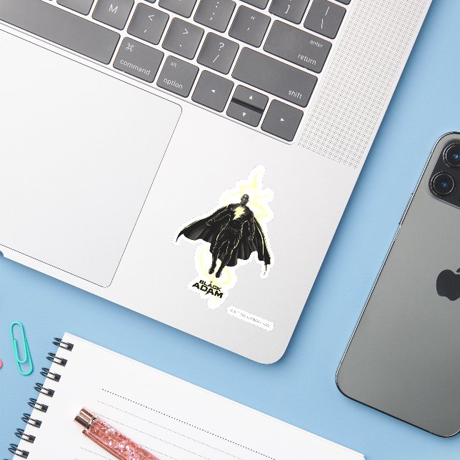 Black Adam Lightning Silhouette Graphic Sticker (Laptop w/ iPhone)