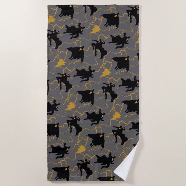Black Adam Lightning Silhouette Pattern Beach Towel (Front)