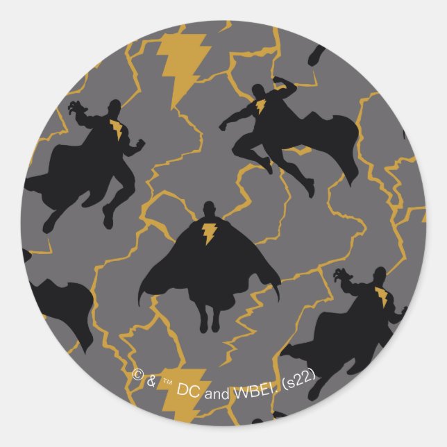 Black Adam Lightning Silhouette Pattern Classic Round Sticker (Front)