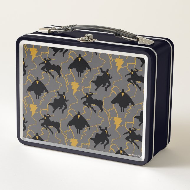 Black Adam Lightning Silhouette Pattern Metal Lunch Box (Front)