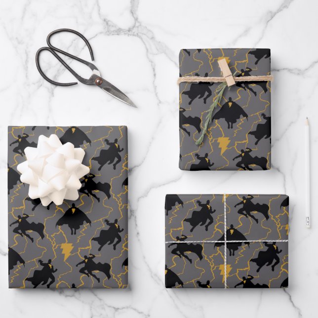 Black Adam Lightning Silhouette Pattern Wrapping Paper Sheets (Front)