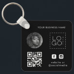 Black Add Custom Business Logo Photo Qr Code Keych Keychain<br><div class="desc">Promote your business with this simple keychain,  featuring custom logo,  QR code & text. Easily add your logo and other details by clicking on the "personalize" option.</div>
