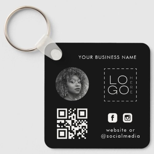 Black Add Custom Business Logo Photo Qr Code Keych Keychain