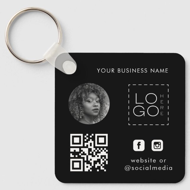 Black Add Custom Business Logo Photo Qr Code Keych Keychain (Front)