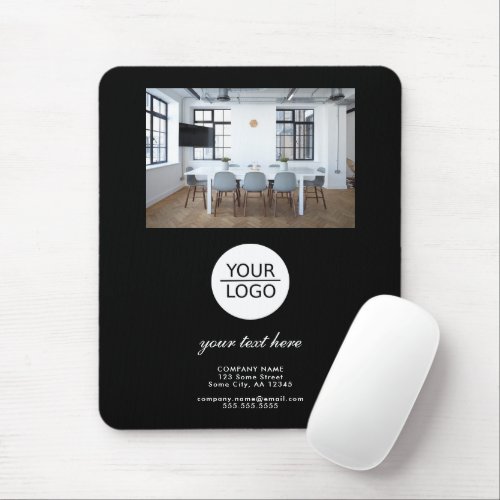 Black Add your Logo Custom Text Promotion Photo  Mouse Pad