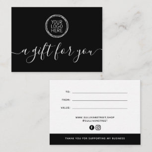 Black Add Your Logo Minimalist Gift Certificate  Note Card