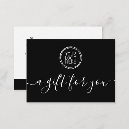 Black Add Your Logo Minimalist Gift Certificate  Note Card