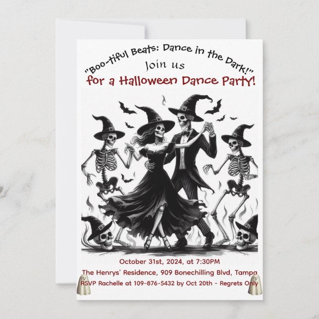 Black Adult Halloween Dance Party invitation card (Front)