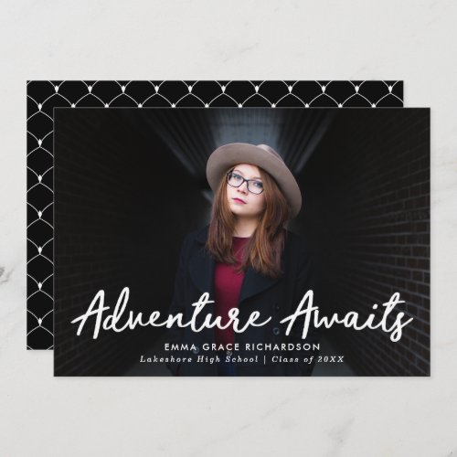 Black  Adventure Awaits Photo Graduation Announcement