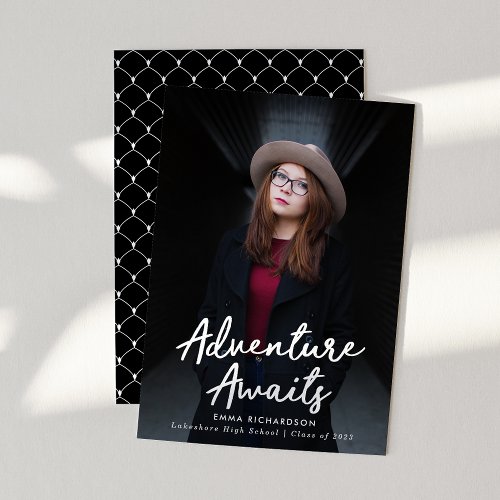 Black  Adventure Awaits Photo Graduation Announcement