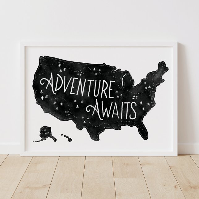 Black Adventure Awaits US Map Kids Room Decor (Creator Uploaded)