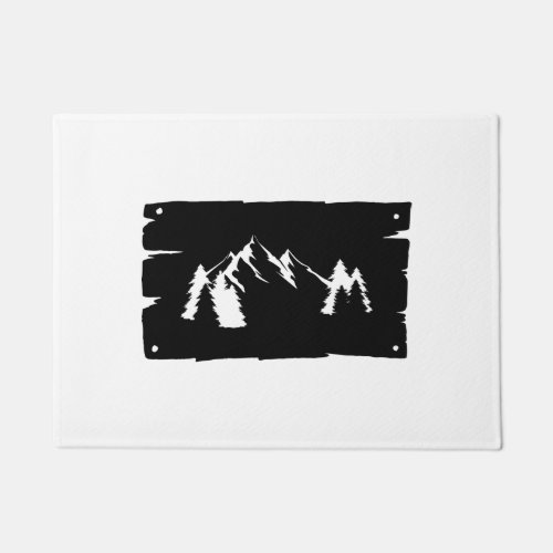 Black Adventure Design With Mountains And Trees On Doormat