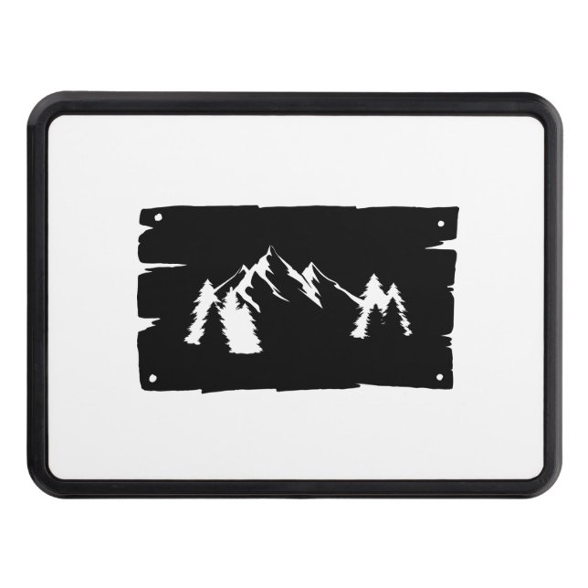 Black Adventure Design With Mountains And Trees On Hitch Cover (Front)