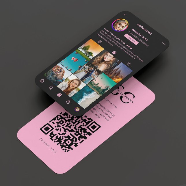 Black Aesthetic Pink Photo Instagram Grid  Business Card (Black Aesthetic Pink Photo Instagram Grid Business Card
)