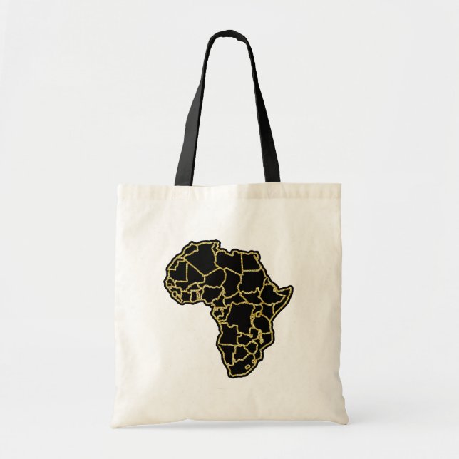 Black Africa Countries Outlined in Gold Glitter Tote Bag (Front)