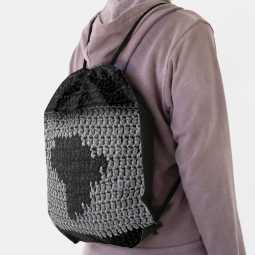 Black Africa Map Gray Shade Artisan Crochet Print Drawstring Bag