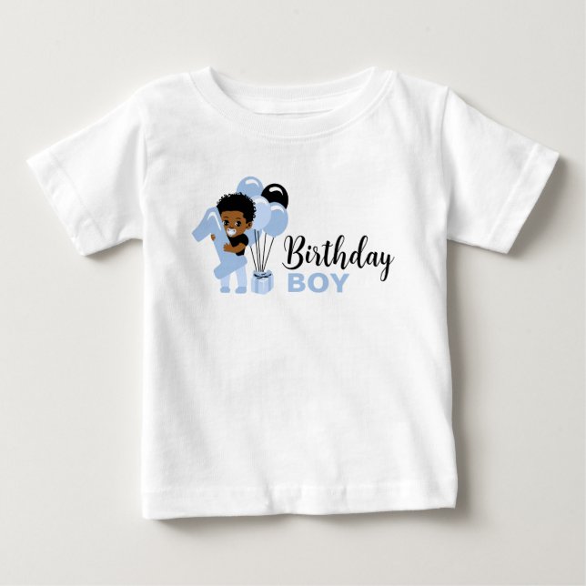 Black African American 1st Birthday Boy Shirt  (Front)