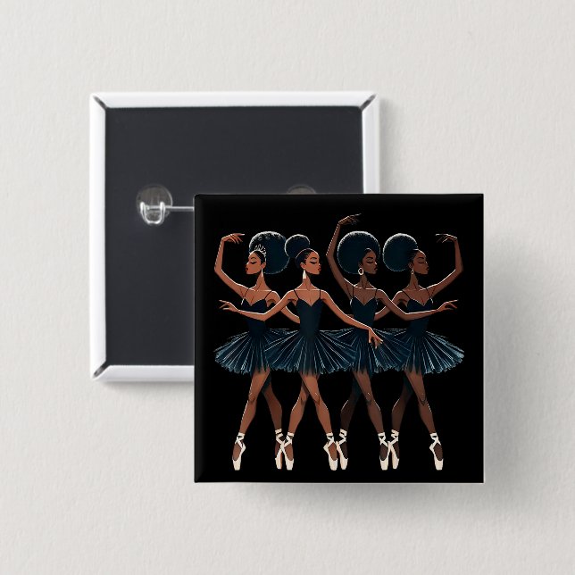 Black African American Ballerina Ballet Dance Girl Button (Front & Back)