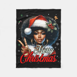 Black African American Christmas Girl Melanin Sant Fleece Blanket