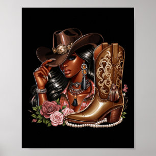 Black African American Cowgirl Western Country Tex Poster