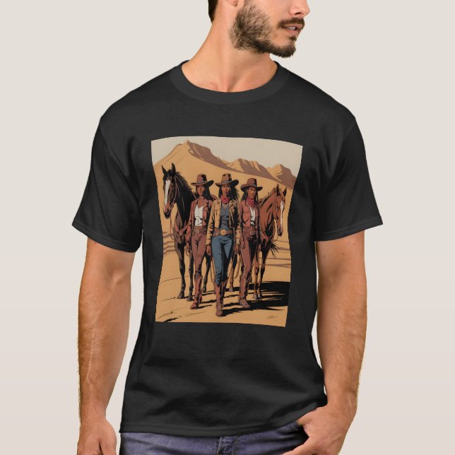 Black African-American Cowgirl Western Rodeo T-Shirt (Front)