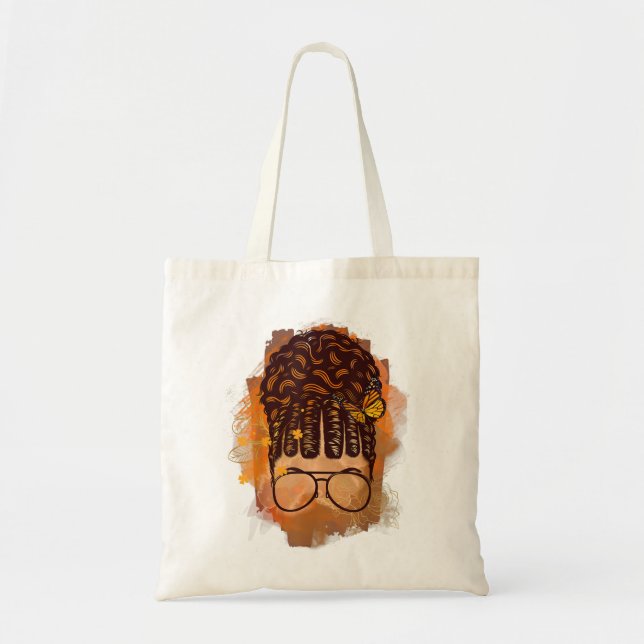 Black African American Designs Girl and Butterfly Tote Bag (Front)