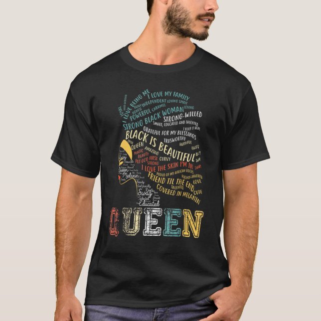 Black African American Ebony Queen Empowerment Ret T-Shirt (Front)