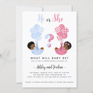 Black African American Gender Reveal Invitation