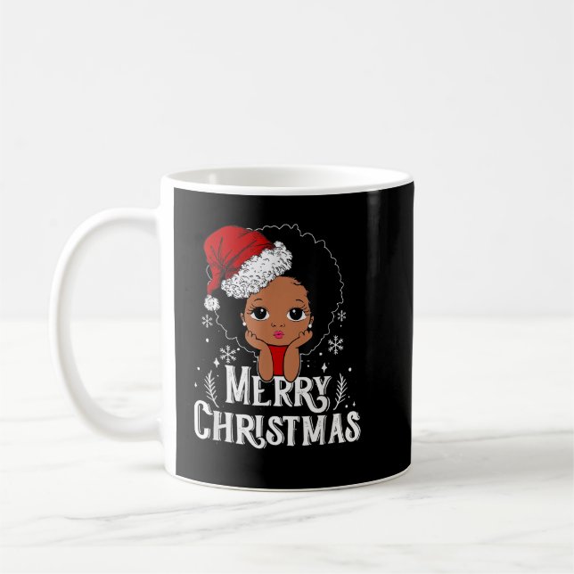 Black African American Girl Santa Hat Christmas Me Coffee Mug (Left)