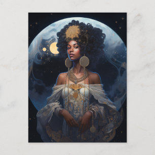 Black African-American Moon Goddess Queen Fantasy Postcard