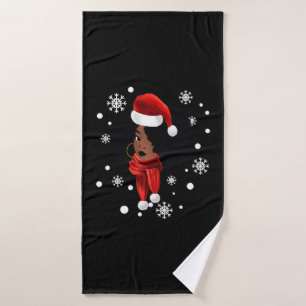 Black African American Santa Apparel Christmas Mel Bath Towel