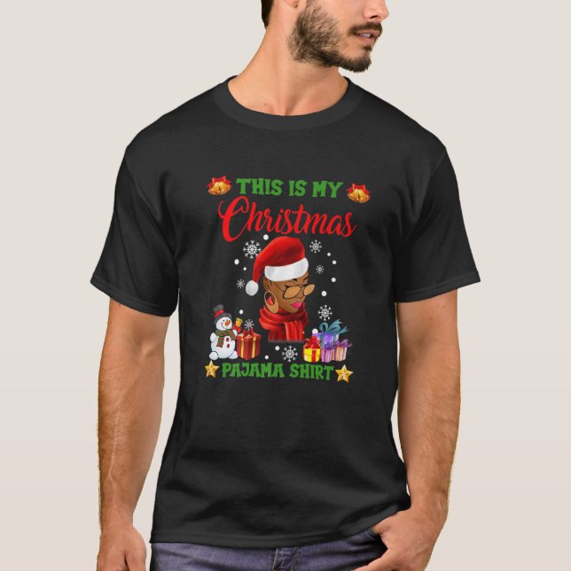 Black African American Santa Apparel Christmas Mel T-Shirt (Front)
