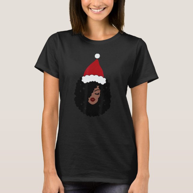 Black African American Santa Apparel Christmas Mel T-Shirt (Front)