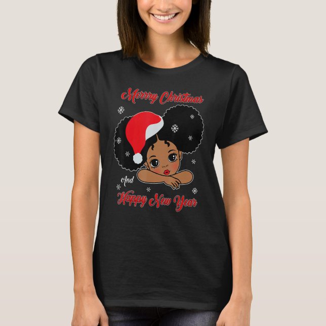 Black African American Santa Christmas Melanin Gir T-Shirt (Front)