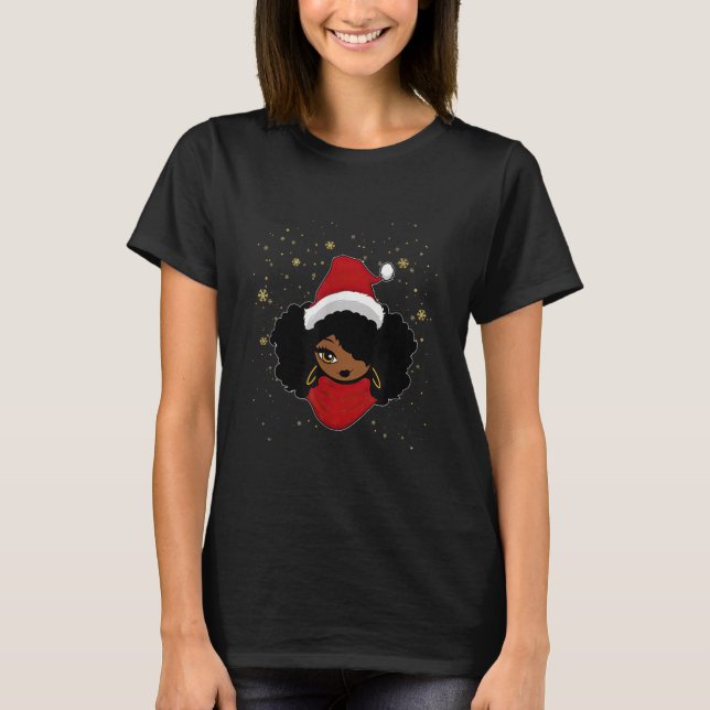 Black African American Santa Christmas T-Shirt (Front)