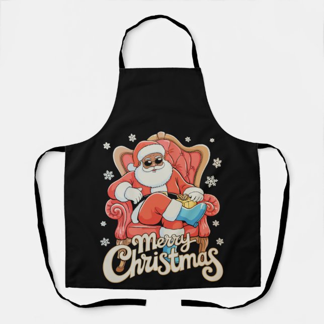 Black African American Santa Christmas Xmas Apron (Front)