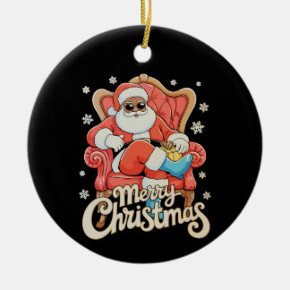 Black African American Santa Christmas Xmas Ceramic Ornament