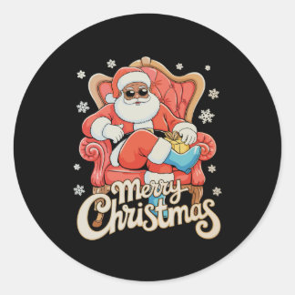 Black African American Santa Christmas Xmas Classic Round Sticker