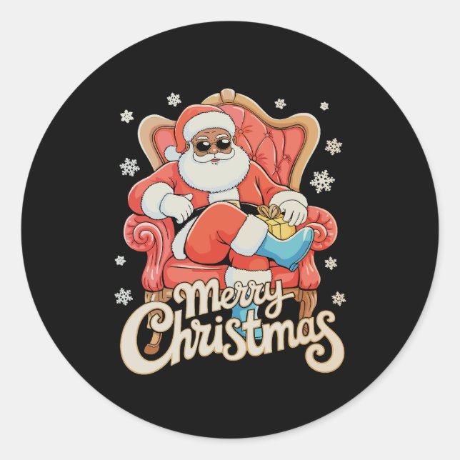 Black African American Santa Christmas Xmas Classic Round Sticker (Front)
