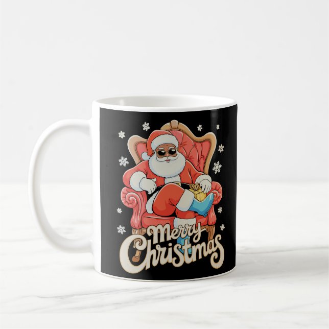 Black African American Santa Christmas Xmas Coffee Mug (Left)