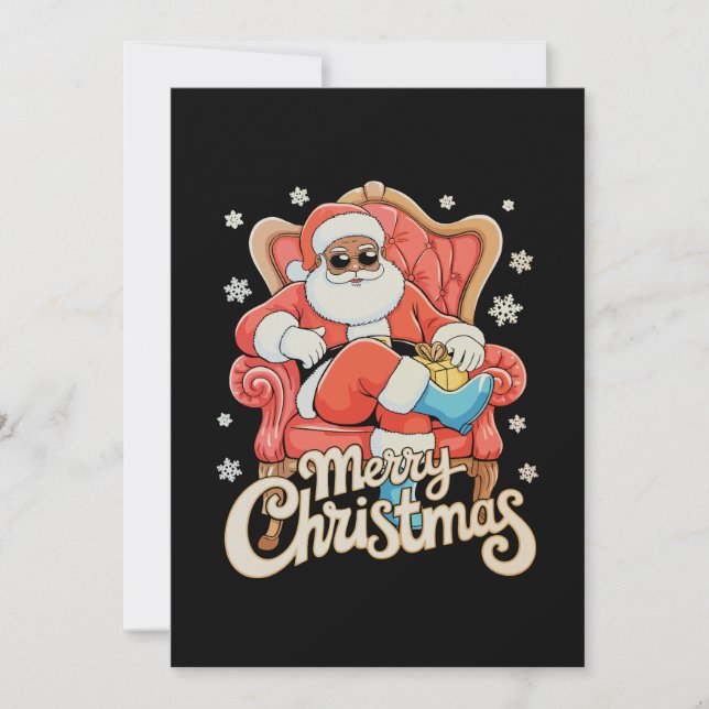 Black African American Santa Christmas Xmas Holiday Card (Front)