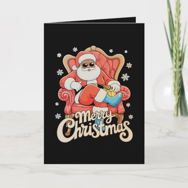 Black African American Santa Christmas Xmas Holiday Card (Front)