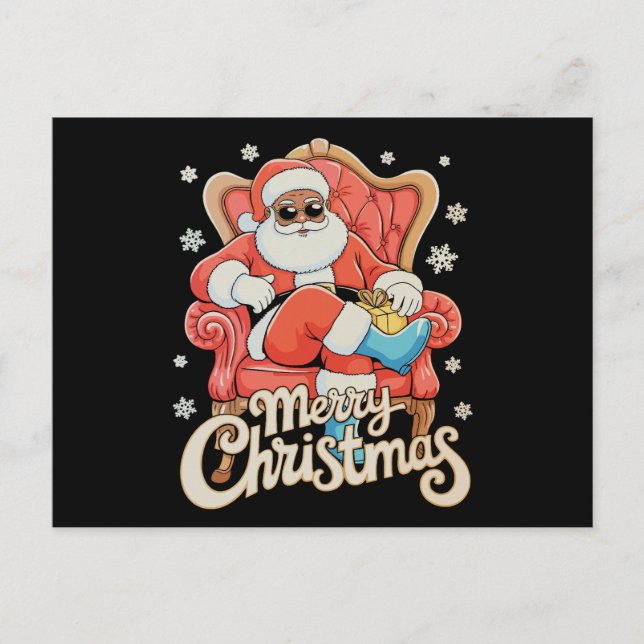 Black African American Santa Christmas Xmas Holiday Postcard (Front)