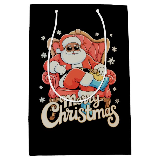 Black African American Santa Christmas Xmas Medium Gift Bag (Front)