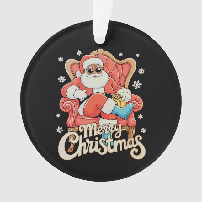 Black African American Santa Christmas Xmas Ornament (Front)