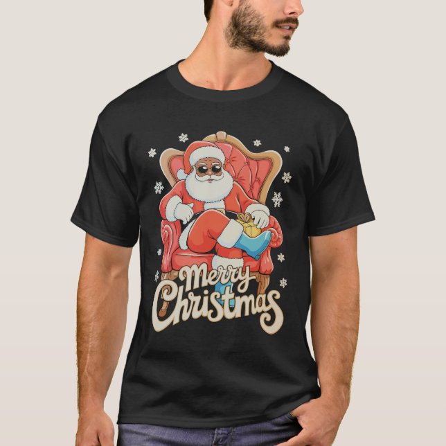 Black African American Santa Christmas Xmas T-Shirt (Front)